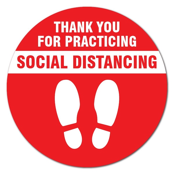 Thank You For Social Distance Red Non-Slip Floor Graphic, 6PK, 11 in L, 11 in H, FD-C-11-6PK-99993